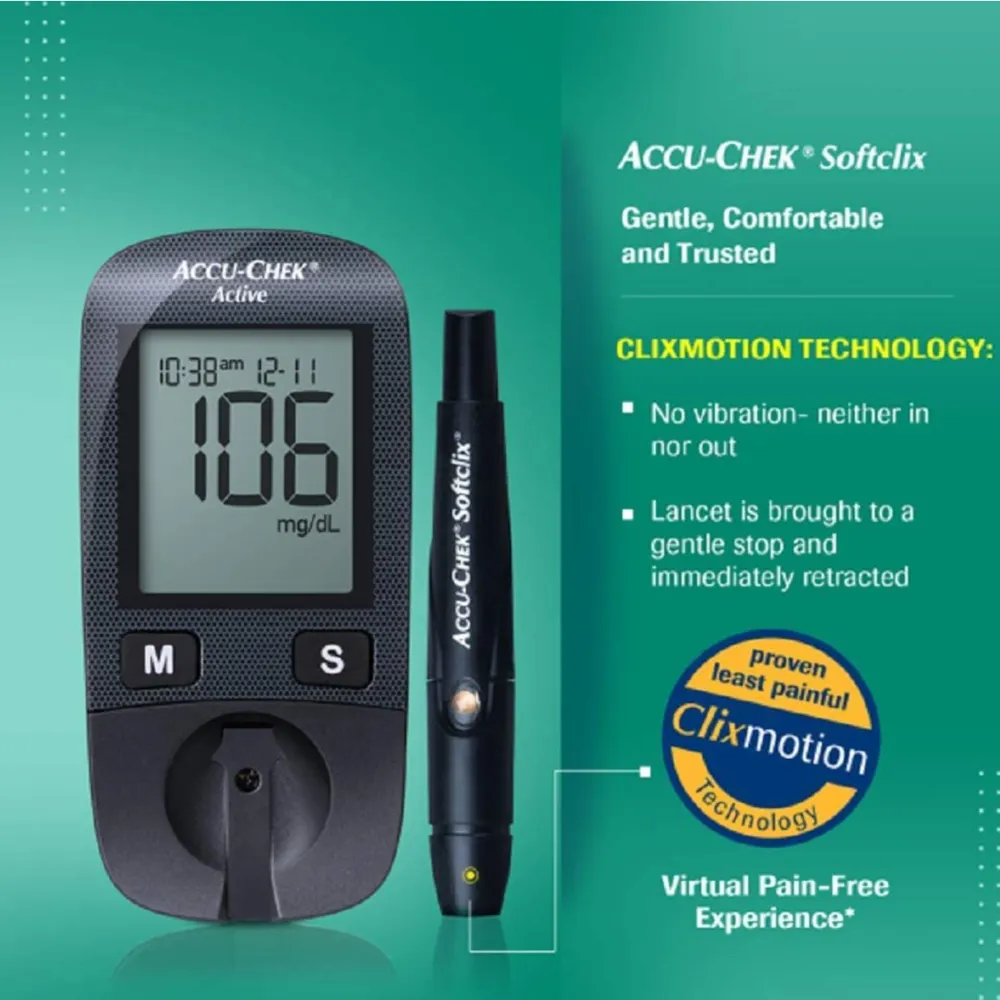 Accu Chek Active Blood Glucometer Monitoring System Meter With Free 10 Strips