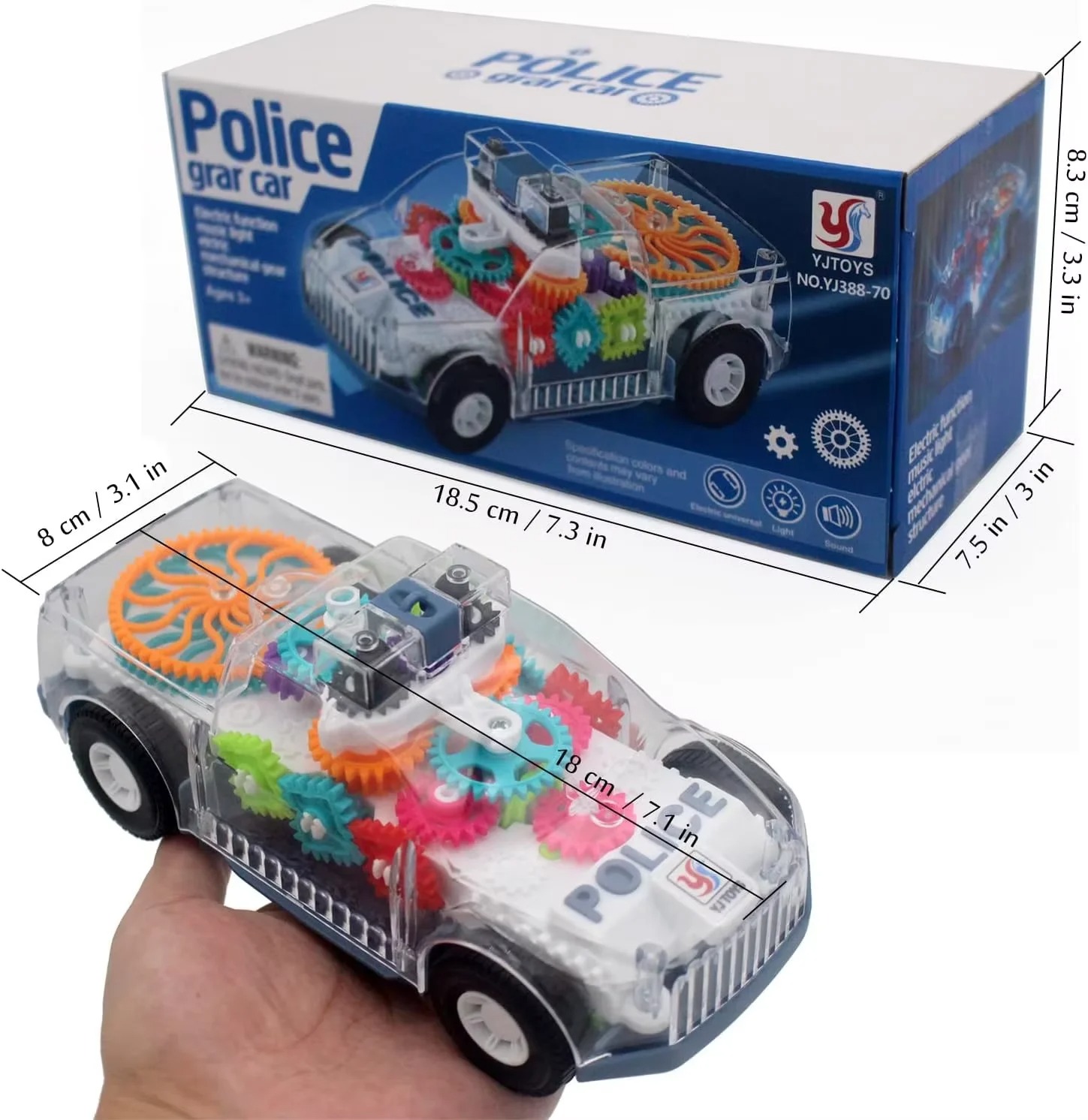 Car Toy Transparent Gear Police Car - Image 15